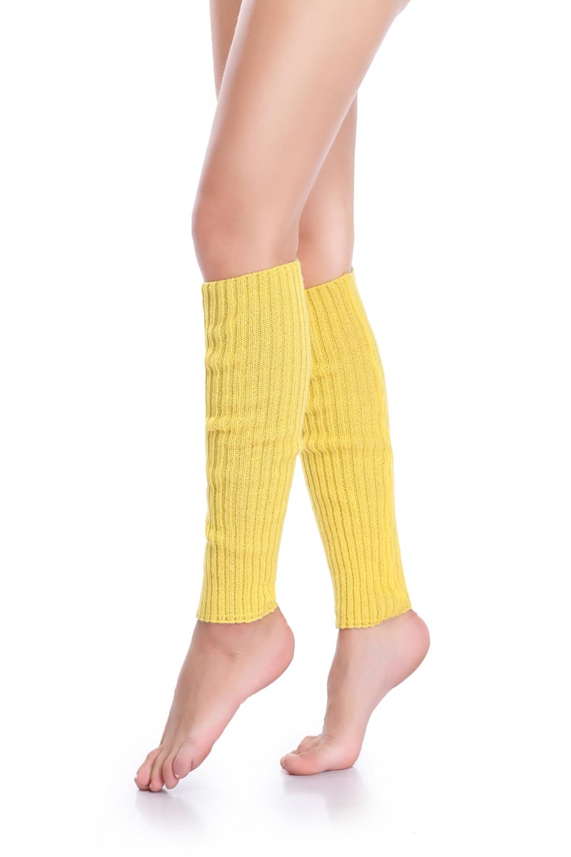 *daisysboutique* Retro Women 80s Adult Ribbed Knitted Leg Warmers Crochet Long Boot Socks for Party Dance Sports Yoga (Yellow, One Size) - Image 2